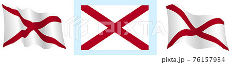 flag of american state of Alabama in static position and in motion, fluttering in wind in exact colors and sizes, on white background 76157934