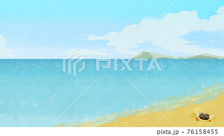 海辺のカニのいる砂浜の風景イラストのイラスト素材