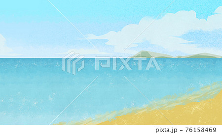 島の見える砂浜の風景イラストのイラスト素材