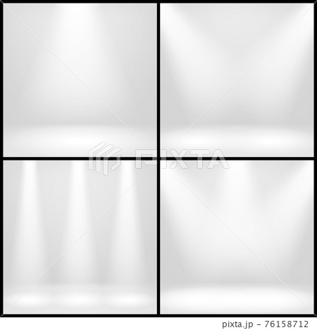 Empty white interior, photo studio room with lamps backgrounds set Empty white interior, photo studio room with lamps backgrounds set 76158712