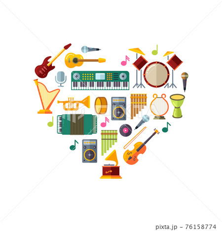 Jazz festival poster with music instruments in heart shape design 76158774