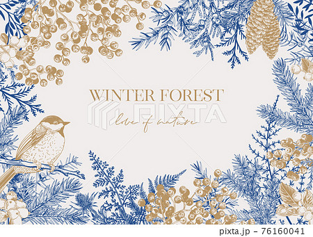 Frame with conifers and bird. Frame with conifers and bird. 76160041