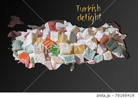 Roughly outlined map of Turkey with Turkish delight filling 76160416