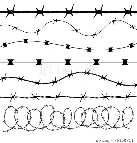 Barbed wire black silhouettes frame borders 76160711
