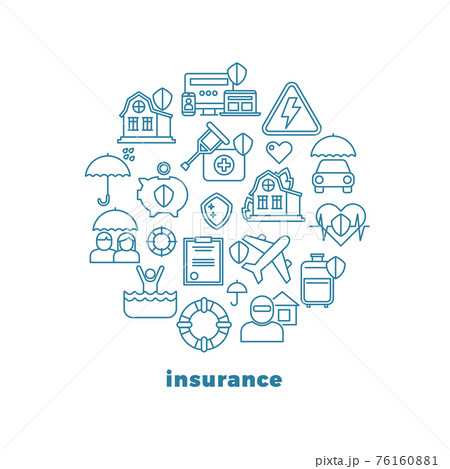 Insurance home and property line icons in circle design 76160881