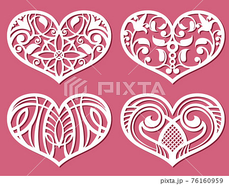 Laser printing romantic lacy wedding hearts with carved pattern set 76160959