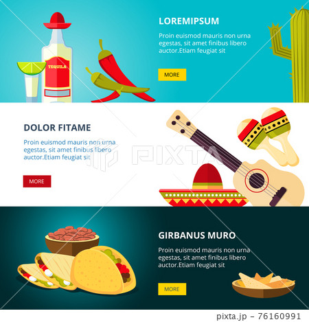 Tasty mexican traditional cuisine food restaurant banners set 76160991