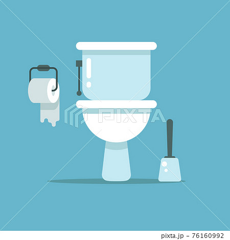 Washroom, toilet bowl, bidet with with toilet paper and toilet brush illustration Washroom, toilet bowl, bidet with with toilet paper and toilet brush illustration 76160992