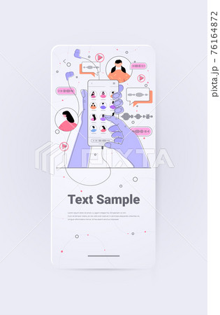 hands using smartphone communicate by voice messages audio chat application social media online communication 76164872