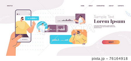 businesspeople communicating by voice messages audio chat application social media online communication 76164918