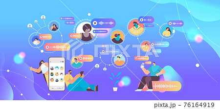 people communicate by voice messages audio chat application social media online communication 76164919