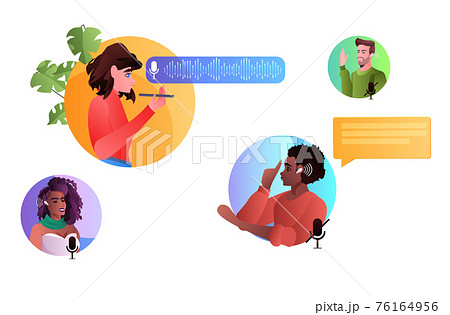 people communicating by voice messages audio chat application social media online communication 76164956