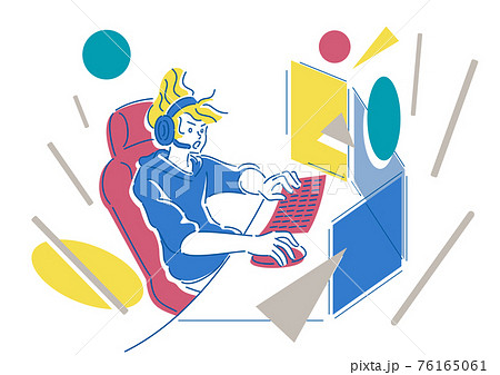 オンラインゲームをする人物　eスポーツ　イラスト 76165061