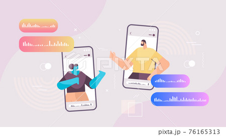 people communicating by voice messages in mobile app audio chat application social media communication 76165313