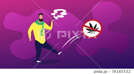 Man Smoking Marijuana Joint Near Ban Drug Sign のイラスト素材