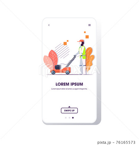 modern robot cutting grass with lawn mower robotic gardener artificial intelligence technology gardening concept smartphone screen mobile app copy space full length modern robot cutting grass with lawn mower robotic gardener artificial intelligence technology gardening concept smartphone screen mobile app copy space full length 76165573