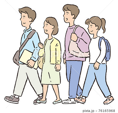 人物 歩く 男女 4人のイラスト素材 人物 歩く 男女 4人のイラスト素材
