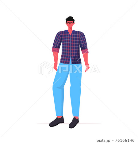 young man in casual trendy clothes male cartoon character standing pose 76166146