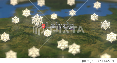Leipzig city and snowy weather icon on the map, weather forecast related 3D rendering Leipzig city and snowy weather icon on the map, weather forecast related 3D rendering 76166514
