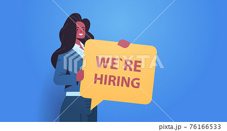 woman hr manager holding we are hiring speech vacancy open recruitment human resources concept woman hr manager holding we are hiring speech vacancy open recruitment human resources concept 76166533