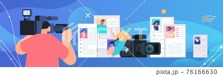 cameraman with video camera choosing resume curriculum vitae of new employees job candidates recruitment hiring cameraman with video camera choosing resume curriculum vitae of new employees job candidates recruitment hiring 76166630