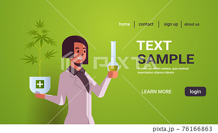female scientist researcher testing cbd hemp oil extracted from a marijuana plant healthcare pharmacy from medical cannabis pharmaceutical industry concept horizontal portrait copy space 76166863
