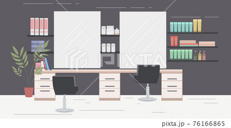 modern hair salon with chairs mirrors and furniture beauty salon interior horizontal 76166865