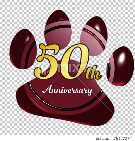 50周年　犬猫足あとのシーリングワックス風フレーム赤　ベクターイラスト 76167274