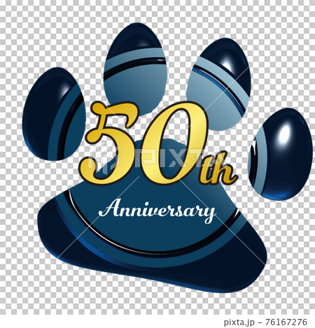 50周年　犬猫足あとのシーリングワックス風フレーム赤　ベクターイラスト 76167276