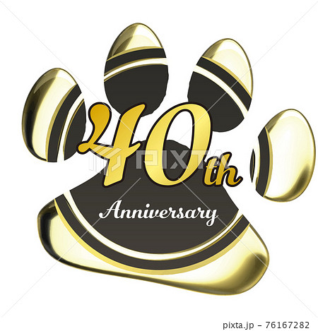 40周年　犬猫足あとのシーリングワックス風フレーム赤　ベクターイラスト 76167282