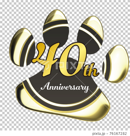 40周年　犬猫足あとのシーリングワックス風フレーム赤　ベクターイラスト 76167282