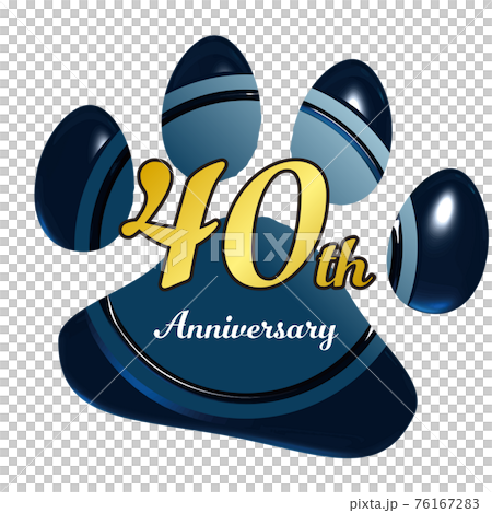 40周年　犬猫足あとのシーリングワックス風フレーム赤　ベクターイラスト 76167283