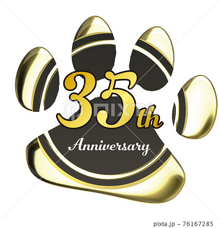 35周年　犬猫足あとのシーリングワックス風フレーム赤　ベクターイラスト 76167285