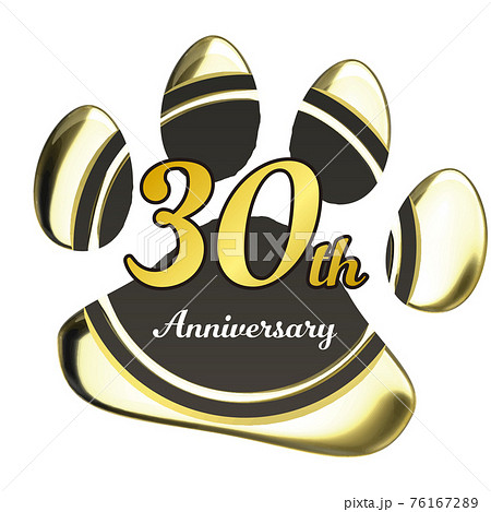 30周年　犬猫足あとのシーリングワックス風フレーム赤　ベクターイラスト 76167289