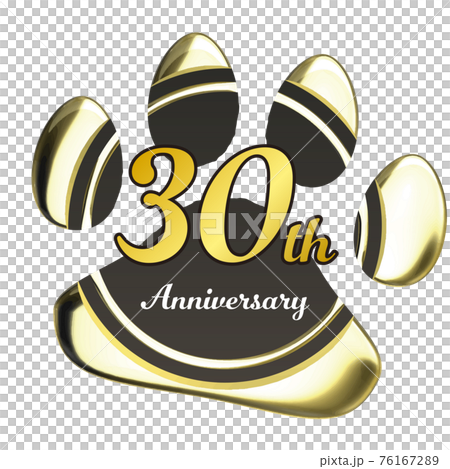 30周年　犬猫足あとのシーリングワックス風フレーム赤　ベクターイラスト 76167289