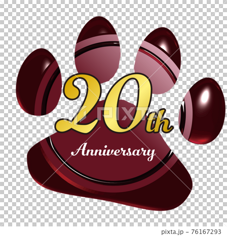 20周年　犬猫足あとのシーリングワックス風フレーム赤　ベクターイラスト 76167293