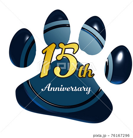 15周年　犬猫足あとのシーリングワックス風フレーム赤　ベクターイラスト 76167296