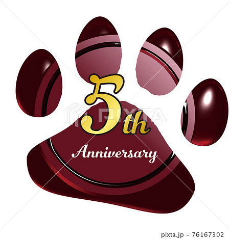 5周年　犬猫足あとのシーリングワックス風フレーム赤　ベクターイラスト 76167302