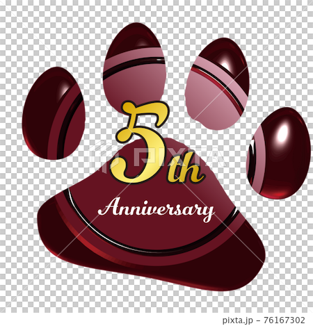 5周年　犬猫足あとのシーリングワックス風フレーム赤　ベクターイラスト 76167302