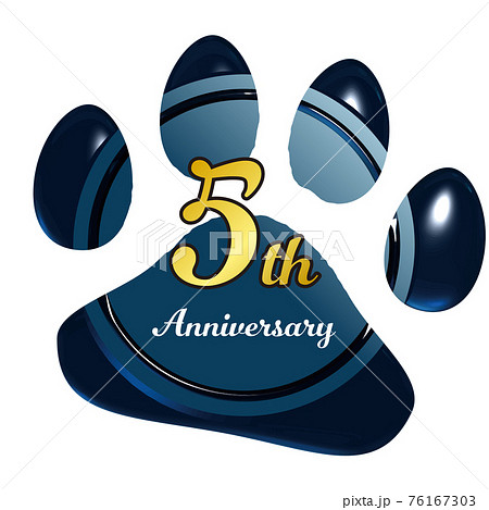 5周年　犬猫足あとのシーリングワックス風フレーム赤　ベクターイラスト 76167303