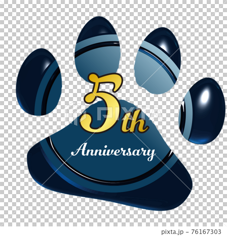 5周年　犬猫足あとのシーリングワックス風フレーム赤　ベクターイラスト 76167303