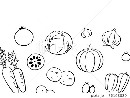 優しい野菜のイラストセット [ 線画 / モノクロ ] 76168020
