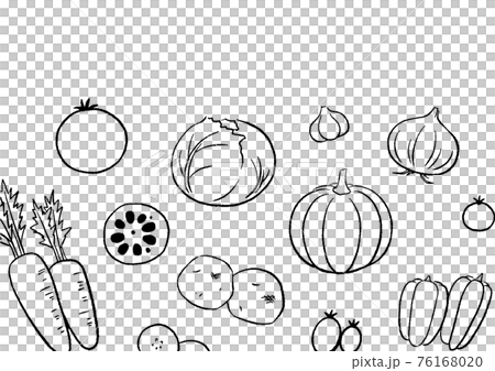 優しい野菜のイラストセット [ 線画 / モノクロ ] 76168020