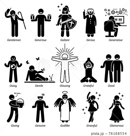 Positive Personalities Character Traits. Stick Figures Man Icons. Starting with the Alphabet G.  76168554