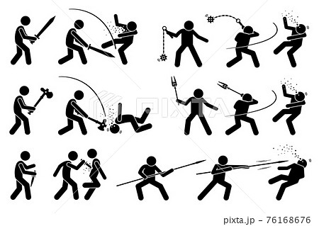 Man Using Medieval War Weapons To Attack The のイラスト素材