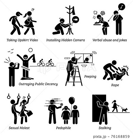 Sex Crime and Criminal. Pictogram depicts sexual harassment. Sex Crime and Criminal. Pictogram depicts sexual harassment. 76168859