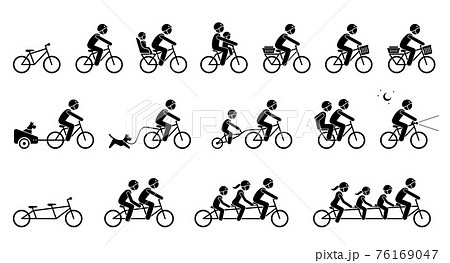 Bicycle accessories and equipments. Pictograms depicts type of bicycle attachments, seats, gears, and parts for adult, child, pet dog, and family. Tandem bicycle for two, three, and four seater. Bicycle accessories and equipments. Pictograms depicts type of bicycle attachments, seats, gears, and parts for adult, child, pet dog, and family. Tandem bicycle for two, three, and four seater. 76169047