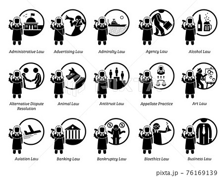 Different type of laws. Icons depict field and area of laws, justice, jurisdictions, regulations, and legal system. Part 1 of 7. Different type of laws. Icons depict field and area of laws, justice, jurisdictions, regulations, and legal system. Part 1 of 7. 76169139
