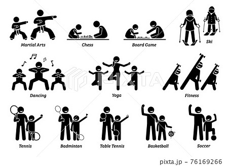 Enrichment programs for children. Illustrations depict sports and games for kids to learn and play. 76169266