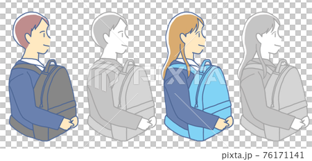 リュックを前に持つ学生 76171141